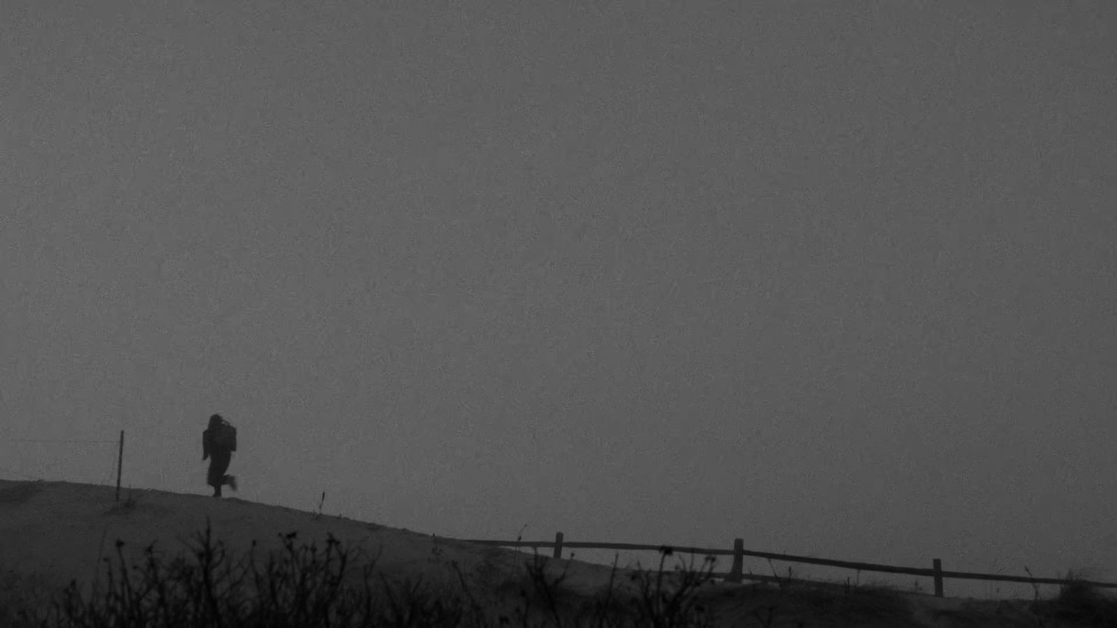 A lone figure running along a dune